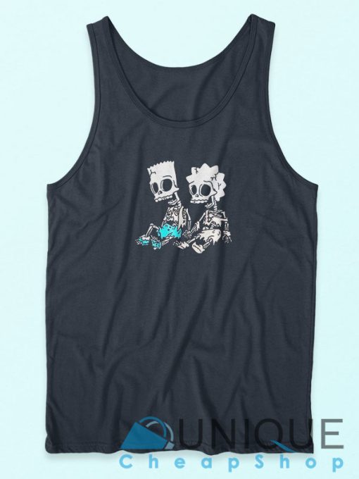 The Simpsons Bart and Lisa Skeletons Tank Top Blue