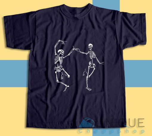 Dancing Skeletons Day of the Dead Halloween T-Shirt Color Navy