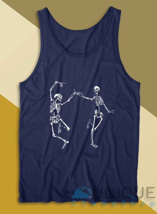 Dancing Skeletons Day of the Dead Halloween Tank Top Color Navy