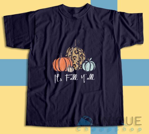 Its Fall Yall Halloween Pumpkin T-Shirt Color Navy