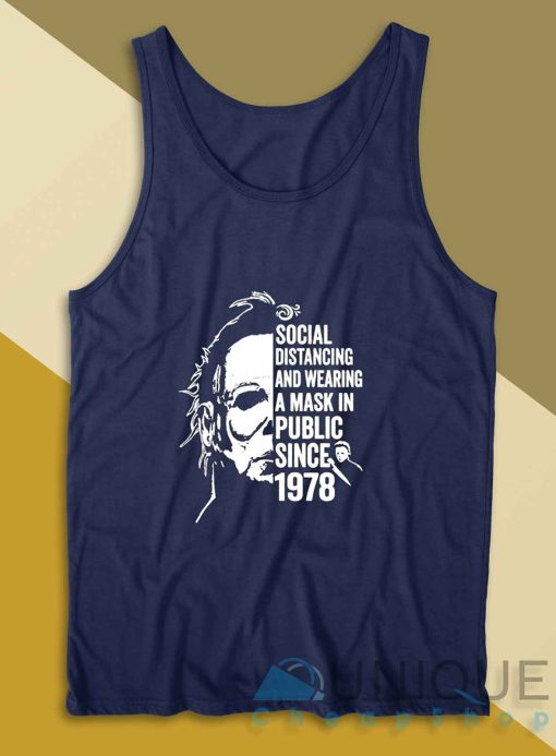 Michael Myers Social Distancing Tank Top Color Navy