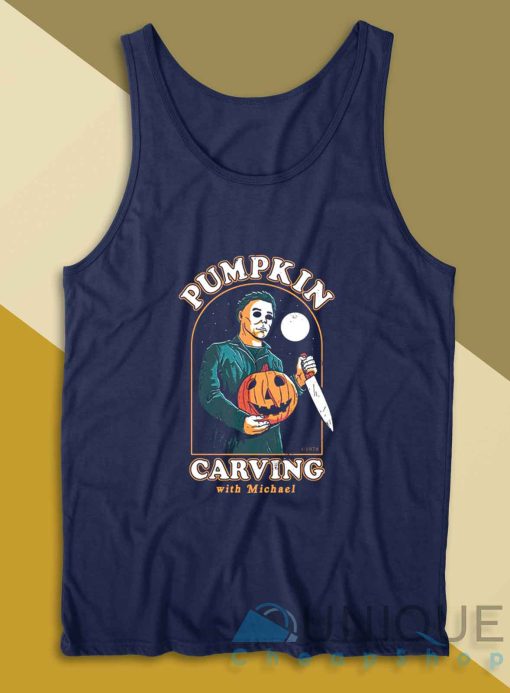 Pumpkin Carving With Michael Tank Top Color Navy