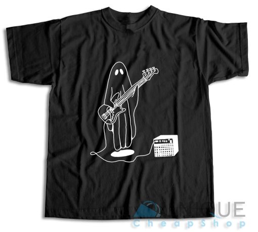 Sheet Ghost Playing Bass Guitar T-Shirt Color Black