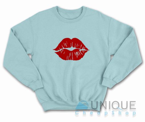 Valentines Lips Kiss Sweatshirt Color Light Blue