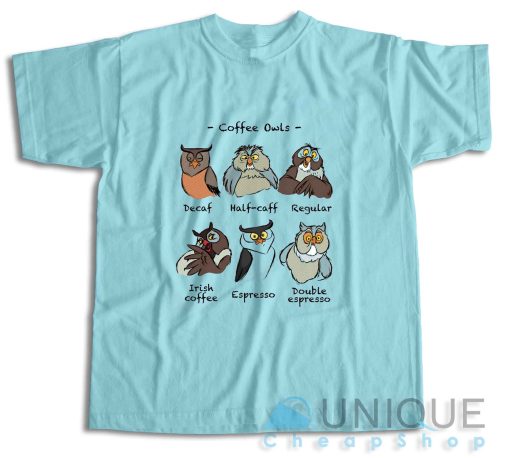 Coffee Owls T-Shirt Color Light Blue
