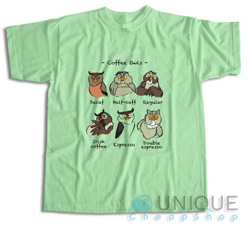 Coffee Owls T-Shirt Color Light Green