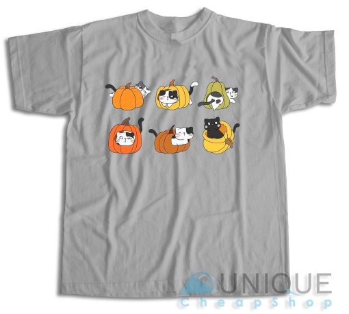 Cats in Pumpkins T-Shirt Color Grey