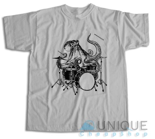 Octopus Playing Drums T-Shirt Color Grey