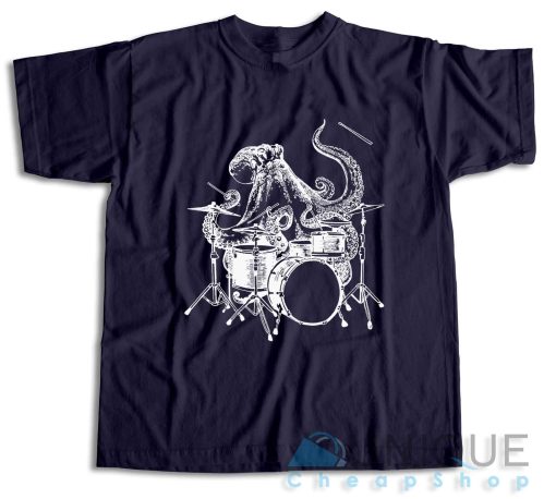 Octopus Playing Drums T-Shirt Color Navy