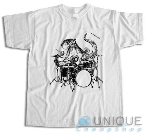 Octopus Playing Drums T-Shirt Color White