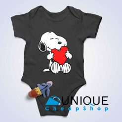 Peanuts Valentine Snoopy Hugging Heart Baby Bodysuits Color Black