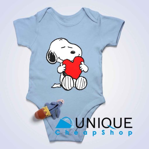 Peanuts Valentine Snoopy Hugging Heart Baby Bodysuits Color Light Blue