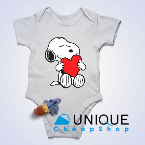 Peanuts Valentine Snoopy Hugging Heart Baby Bodysuits Color White