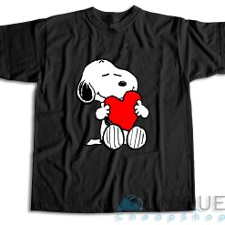 Peanuts Valentine Snoopy Hugging Heart T-Shirt Color Black
