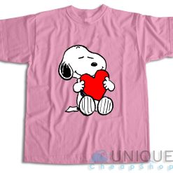 Peanuts Valentine Snoopy Hugging Heart T-Shirt Color Pink