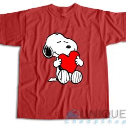 Peanuts Valentine Snoopy Hugging Heart T-Shirt Color Red