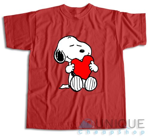 Peanuts Valentine Snoopy Hugging Heart T-Shirt Color Red