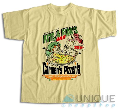 Pete and Elda's Bar Carmen's Pizzeria T-Shirt Color Cream