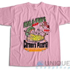 Pete and Elda's Bar Carmen's Pizzeria T-Shirt Color Pink