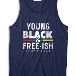 Young Black Free-ish Juneteenth Tank Top Color Navy