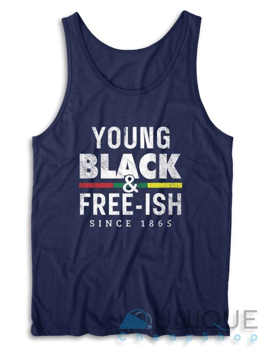 Young Black Free-ish Juneteenth Tank Top Color Navy