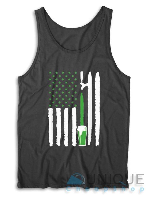 Green Beer American Flag St. Patrick's Day Tank Top Color Black