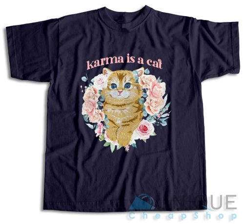 Karma Is A Cat T-Shirt Color Navy
